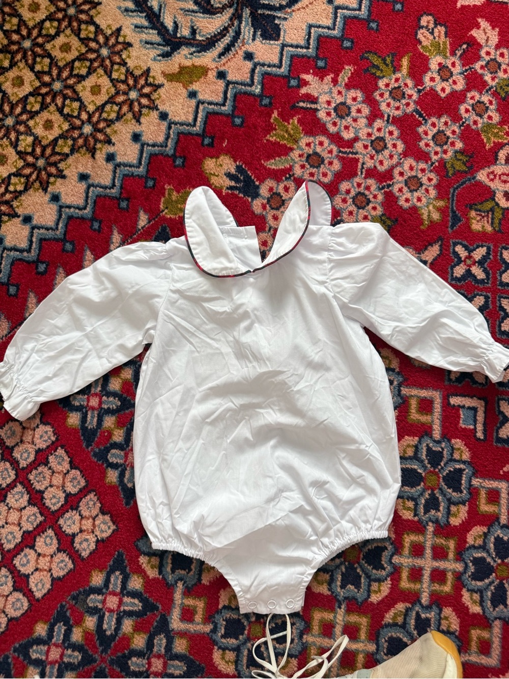 The Beaufort Bonnet Company White Baby One-Piece with Contrast Trim